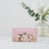 Carte De Visite Conception florale rose avec chats chiens (Debout devant)