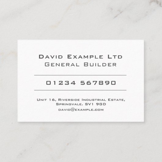 Carte De Visite Conception Générale Gras & Clear (Dos)