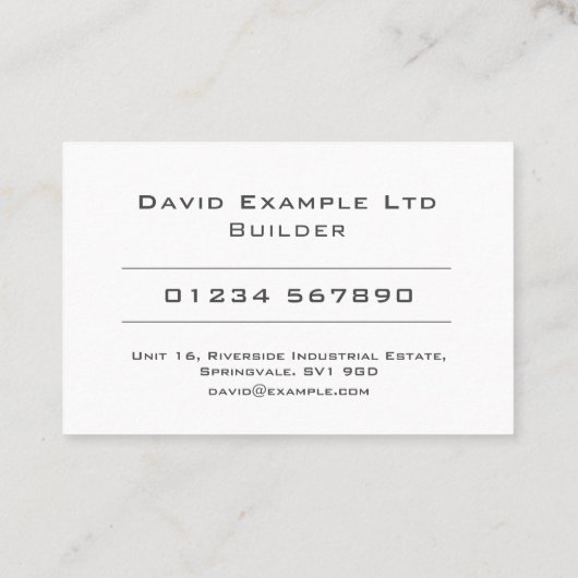 Carte De Visite Conception Générale Gras & Clear (Dos)