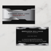 Carte De Visite Conception géométrique en argent noir et métalliqu (Devant / Derrière)
