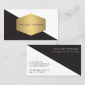 Carte De Visite Conception géométrique en noir et blanc avec or (Devant / Derrière)