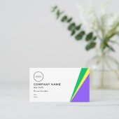 Carte De Visite Conception Géométrique en Violet, Vert et Jaune (Debout devant)