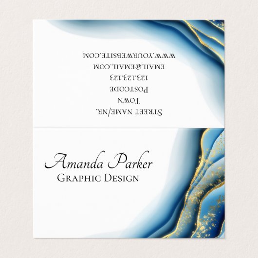 Carte De Visite Conception graphique Encre dorée Turquoise pliable (Extérieur déplié)