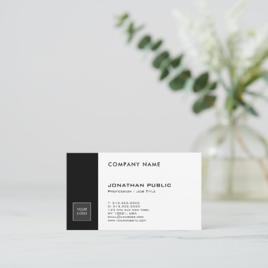 Carte De Visite Conception lisse blanche noire créative à la mode (Debout devant)