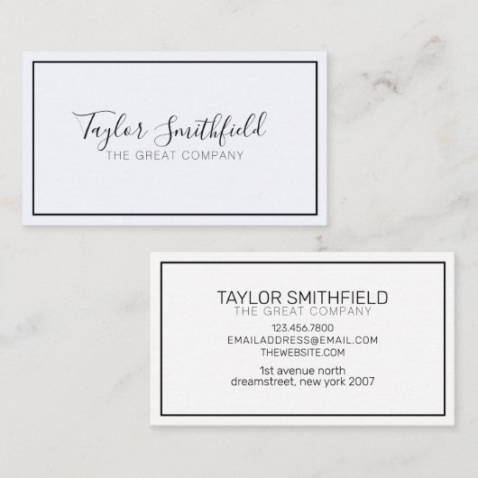 Carte De Visite Conception moderne de calligraphie simple et branc (Devant / Derrière)