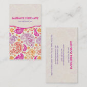 Carte De Visite Conception Motif de jambon rose et jaune paisley (Devant / Derrière)