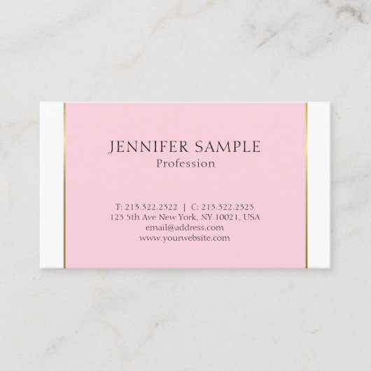 Carte De Visite Conception Or Rose Moderne Élégante Simple Propre (Devant)