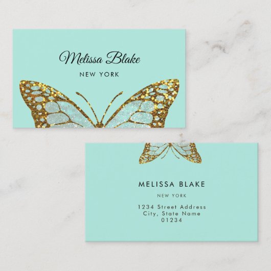 Carte De Visite conception papillon à la menthe (Devant / Derrière)
