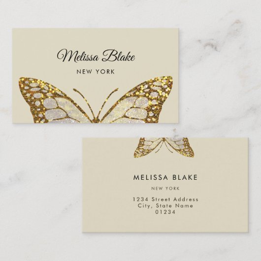 Carte De Visite conception papillon doré (Devant / Derrière)