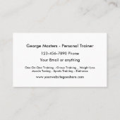 Carte De Visite Conception professionnelle d'entraîneur personnel (Dos)