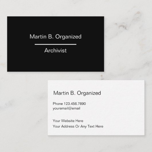 Carte De Visite Conception professionnelle d'un archiviste simple (Devant / Derrière)