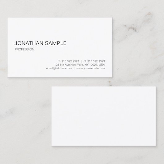 Carte De Visite Conception simple blanche professionnelle élégante (Devant / Derrière)