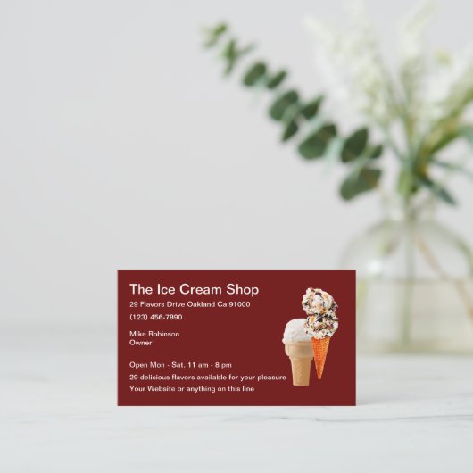 Carte De Visite Conception simple de la crème glacée Parlor (Debout devant)