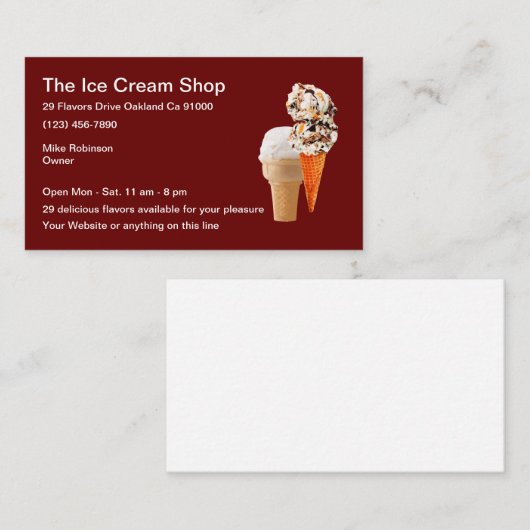 Carte De Visite Conception simple de la crème glacée Parlor (Devant / Derrière)