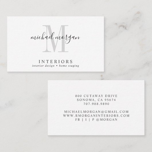 Carte De Visite Conception simple de script de designer d'intérieu (Devant / Derrière)
