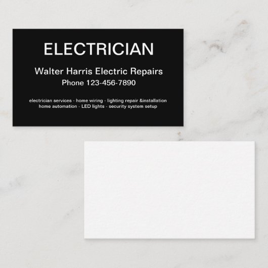 Carte De Visite Conception simple d'électricien (Devant / Derrière)