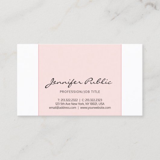 Carte De Visite Conception simple moderne créative rose et blanche (Devant)
