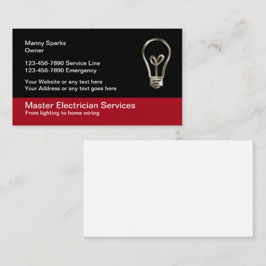 Carte De Visite Conception unique d'électricien (Devant / Derrière)