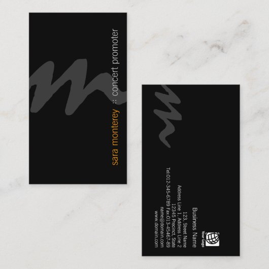 Carte De Visite Concert Promoter Entertainment BoldScript Monogram (Devant / Derrière)