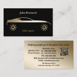 Carte De Visite Concessionnaire automobile Luxe Noir & Or Code QR