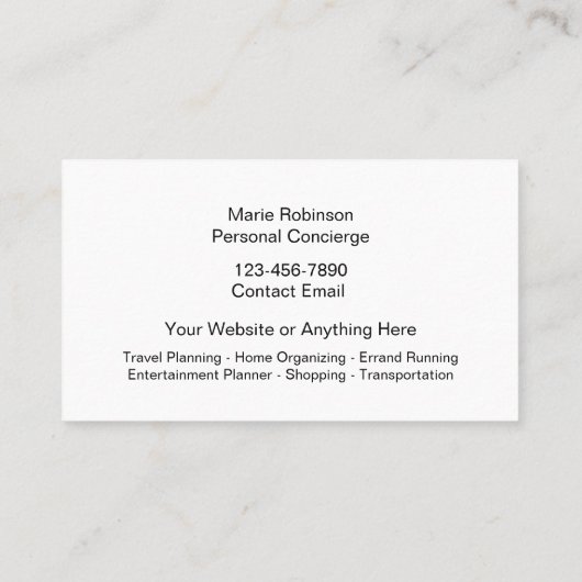 Carte De Visite Concierge Personnel Classique Et Assistant (Dos)