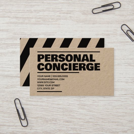 Carte De Visite Concierge personnel Kraft (Devant/Arrière en situation)