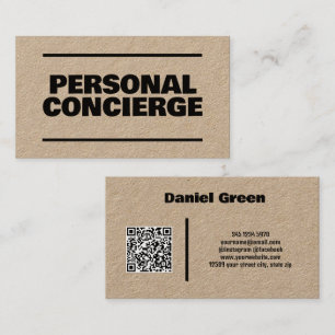 Carte De Visite Concierge personnel QR Kraft