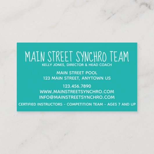Carte De Visite Concours d'entraîneur de l'équipe de natation sync (Dos)