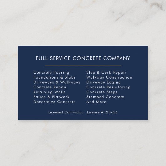 Carte De Visite Concrete Construction Services (Dos)