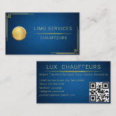 Carte De Visite Conducteur Limo Et Service Chauffeur Cuir Bleu QR (Devant / Derrière)