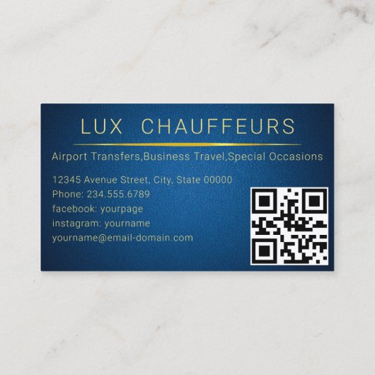 Carte De Visite Conducteur Limo Et Service Chauffeur Cuir Bleu QR (Dos)