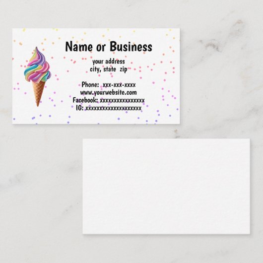 Carte De Visite cône de crème glacée (Devant / Derrière)