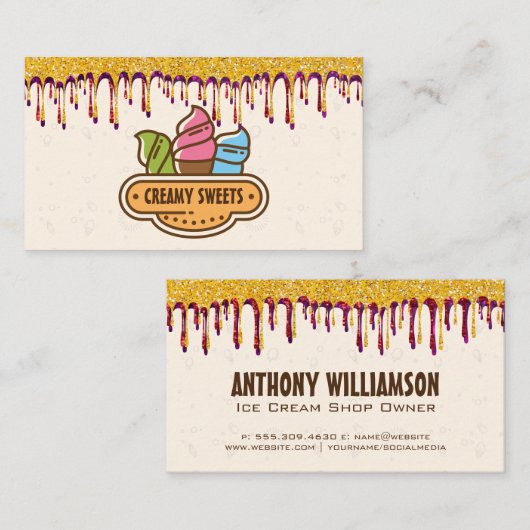 Carte De Visite cônes de crème glacée | Lecteurs de glace de parti (Devant / Derrière)