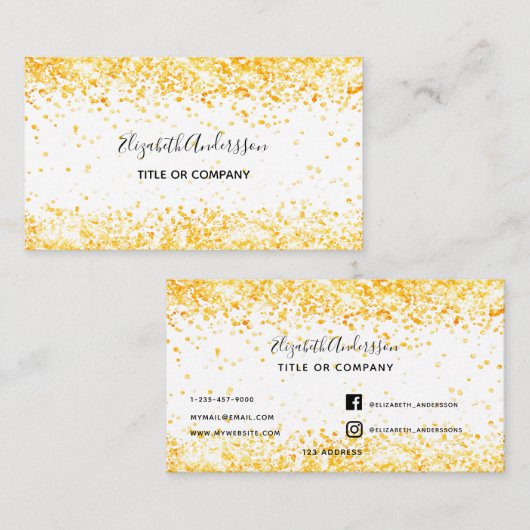 Carte De Visite confetti blanc or (Devant / Derrière)