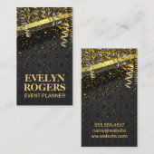 Carte De Visite Confetti de poussière d'or | Metallic Ornate Arriè (Devant / Derrière)
