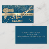 Carte De Visite Confetti d'or moderne, Ciseaux, Sèche-cheveux (Devant / Derrière)