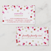 CARTE DE VISITE :: confetti élégant rouge or rose (Devant / Derrière)