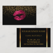 Carte De Visite Confetti en or et lèvres roses chaudes (Devant / Derrière)