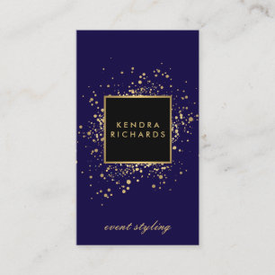 Carte De Visite Confetti en or Faux sur bleu moderne