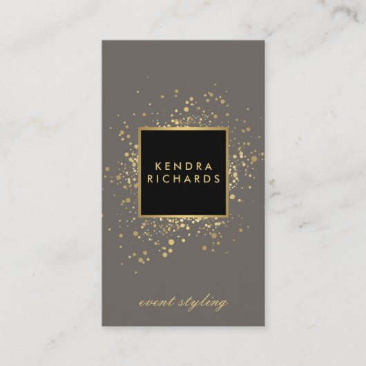 Carte De Visite Confetti en or Faux sur gris moderne (Devant)