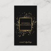 Carte De Visite Confetti en or Faux sur Noir moderne (Devant)