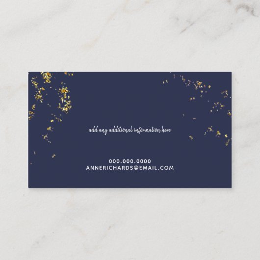 Carte De Visite confetti (faux points d'or) nom manuscrit bleu (Dos)