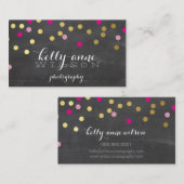 Carte De Visite CONFETTI GLAMOROUS joli tableau rose or (Devant / Derrière)