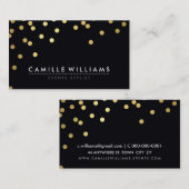 Carte De Visite CONFETTI moderne cool point motif feuille or noir (Devant / Derrière)