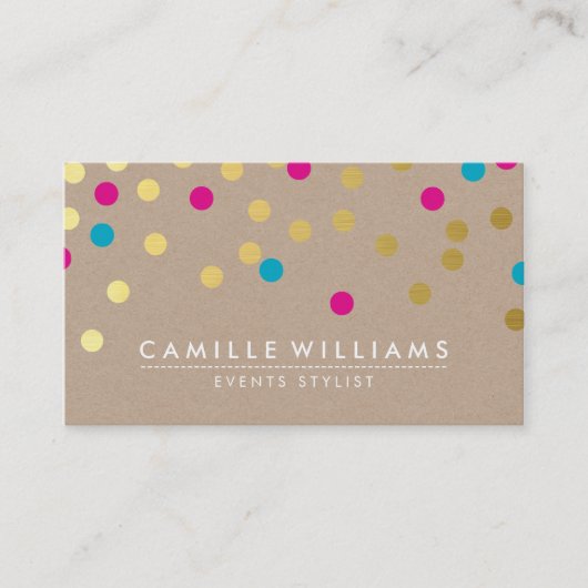 Carte De Visite CONFETTI moderne mignon motif or rose bleu kraft (Devant)