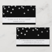 Carte De Visite CONFETTI moderne mignon point motif argent noir (Devant / Derrière)