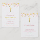 Carte De Visite Confetti rose et or communion (Devant / Derrière)