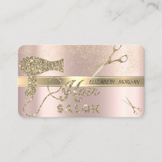 Carte De Visite Confettis dorés,Ciseaux,Sèche-cheveux Rose Gold (Devant)