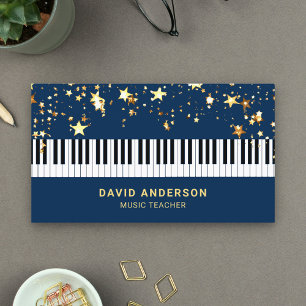 Carte De Visite Confettis Dorés Clavier Piano Musicien Pianiste