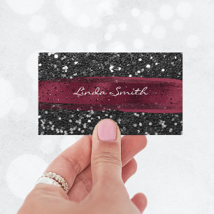 Carte De Visite Confettis noirs paillettes bordeaux coups de pince